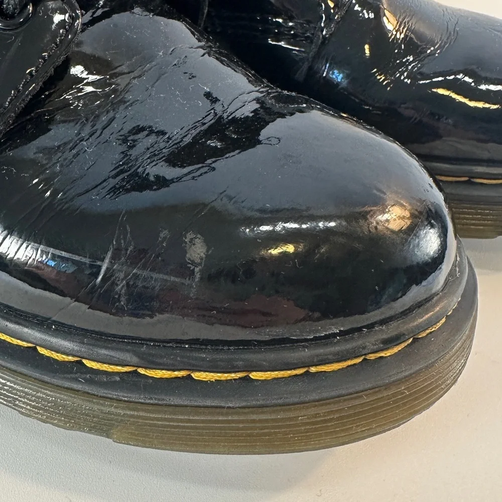 Doc Martens Girls Kids 3 Black Lace Up Patent‎ Leather Boots 1460 J